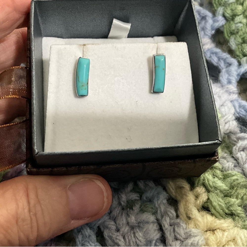 Turquoise Silver Stud Earrings. Estate Find.
